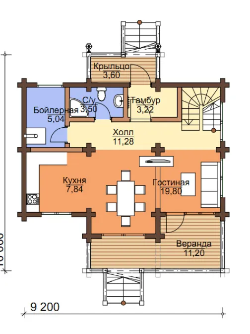 Схема 1 этаж Калинка Дача 114